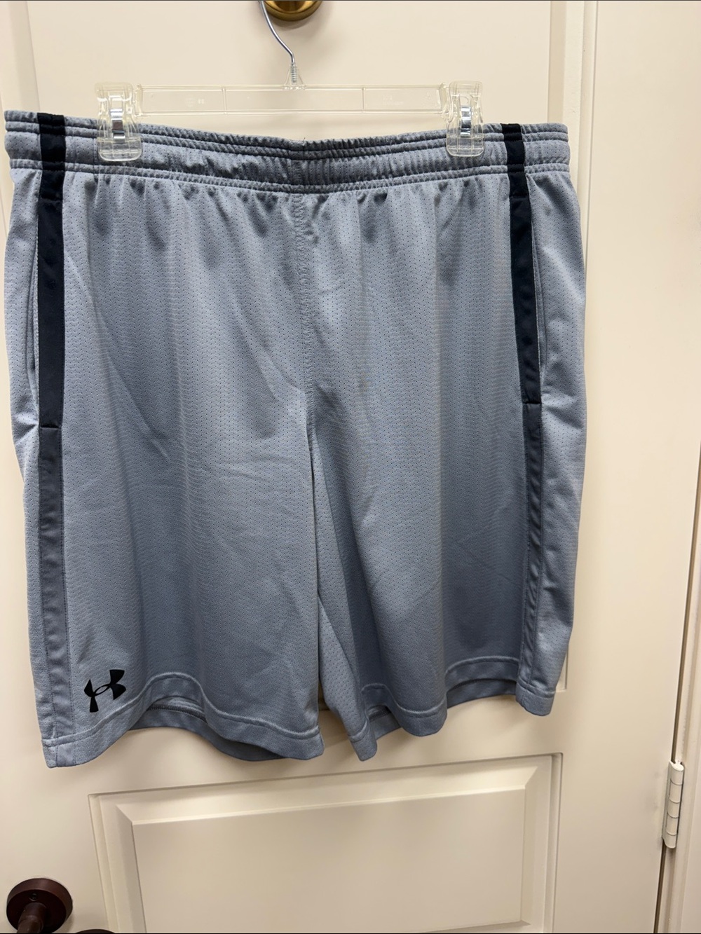 Under Armour Men's Light Blue Athletic Shorts with Dark Navy Side Stripes
